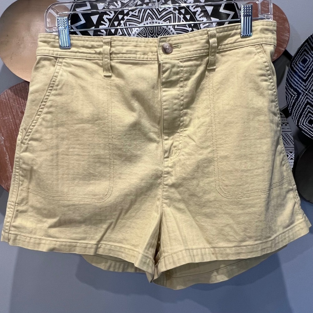 Madewell Women Yellow Herringbone Pull On Shorts High Rise Cotton Blend Size L
